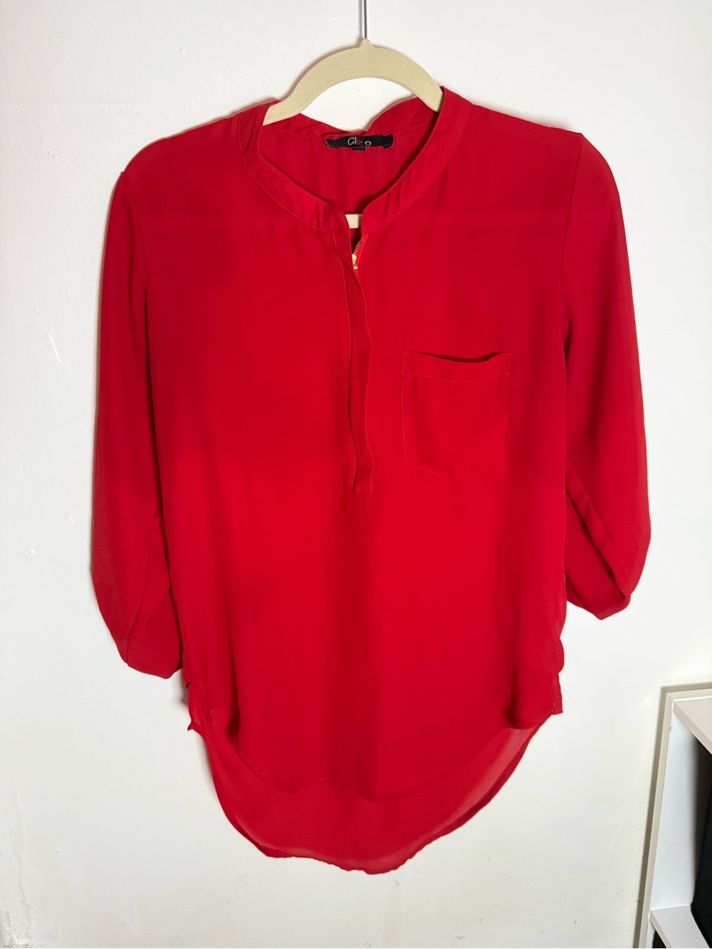 cleo Red Split-Neck Pocket Tunic Top